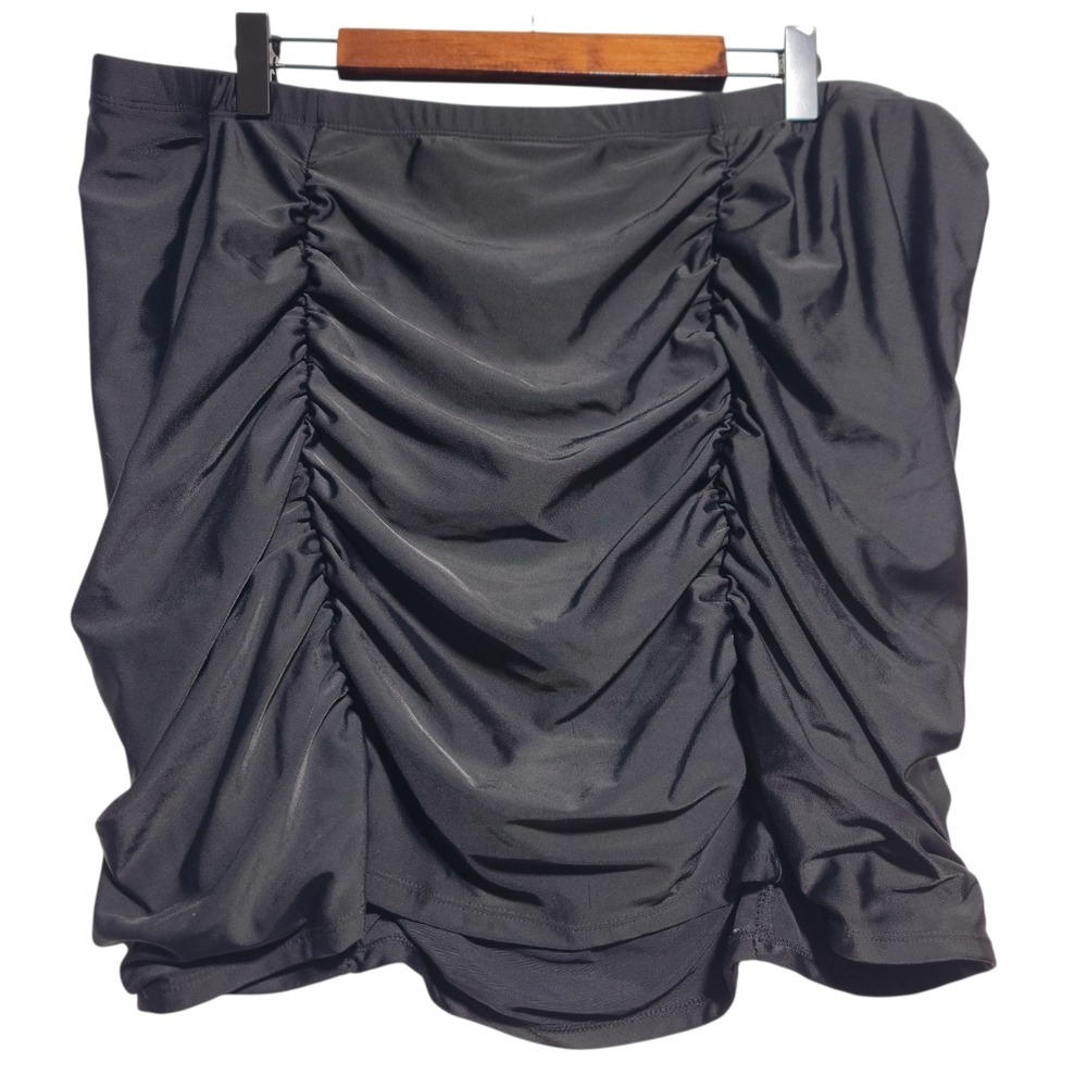 Torrid 3X Black Ruched Swim Skirt No Brief Swim Conceal Tummy